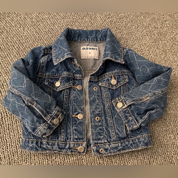girls denim jacket 3T toddler Old Navy Kids Heart Patterned Blue Jean Jacket - Picture 3 of 16